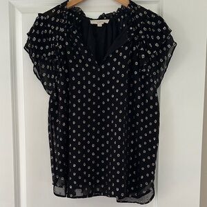 LOFT Black Holographic Patterned Blouse - Size Medium